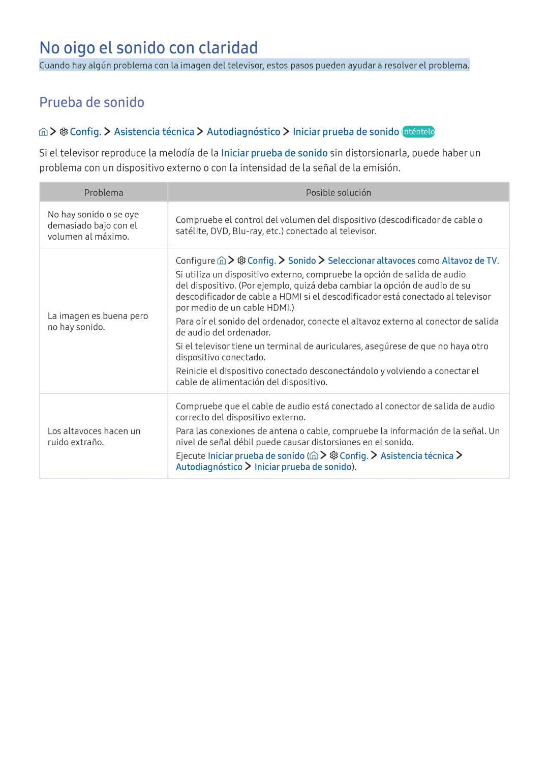 Samsung UE40K5600AKXXC, UE55K5570SUXZG, UE40K6300AKXXC, UE55K6370SSXXH manual No oigo el sonido con claridad, Prueba de sonido 