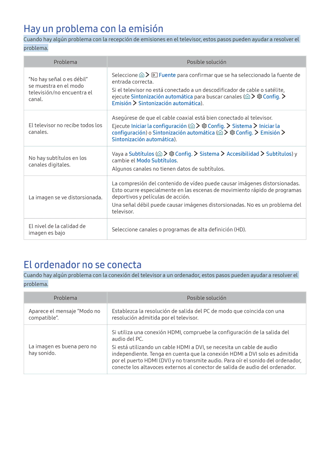 Samsung UE32K5600AKXXC, UE55K5570SUXZG, UE40K6300AKXXC manual Hay un problema con la emisión, El ordenador no se conecta 