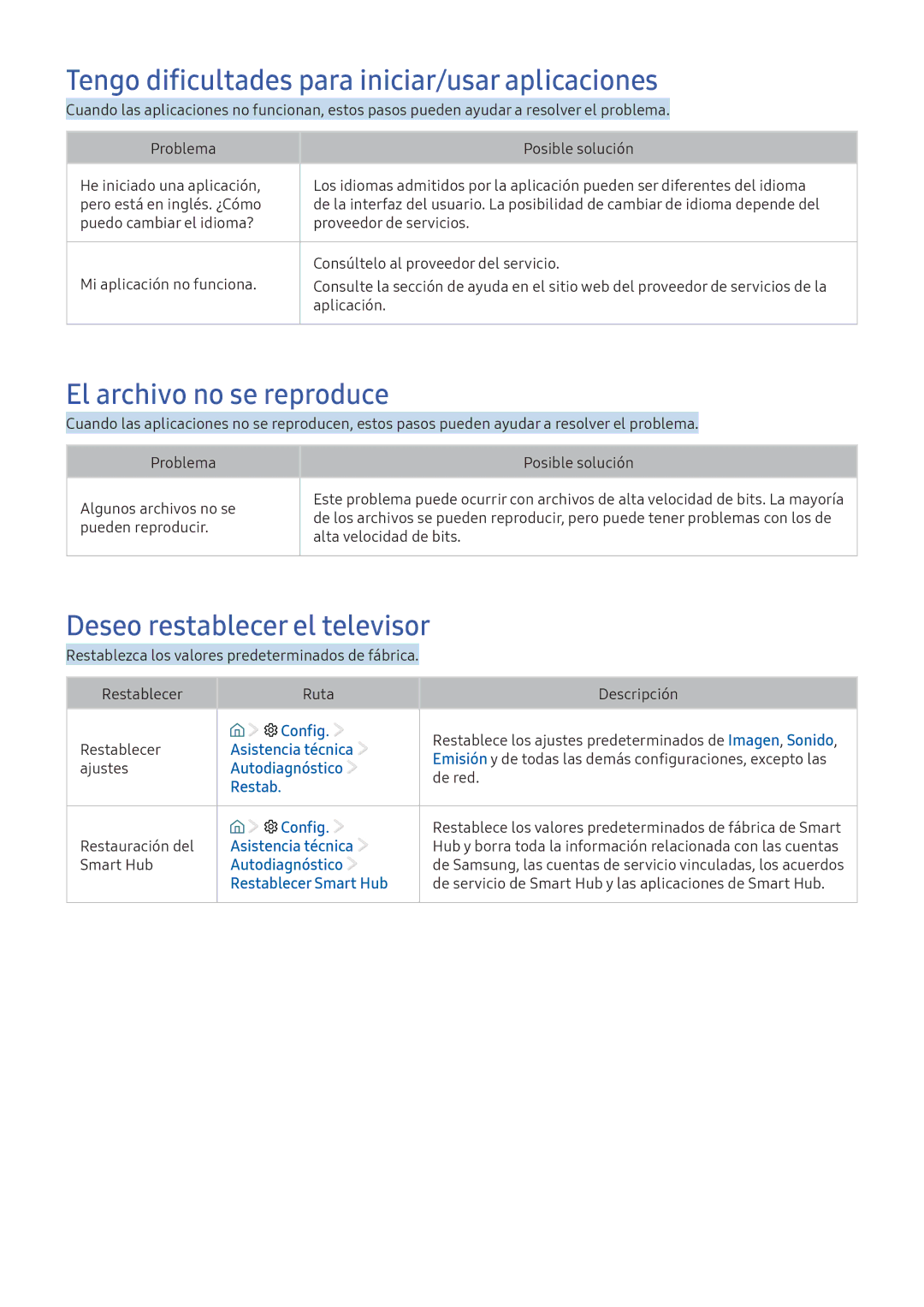 Samsung UE40K5500AKXXC, UE55K5570SUXZG manual Tengo dificultades para iniciar/usar aplicaciones, El archivo no se reproduce 