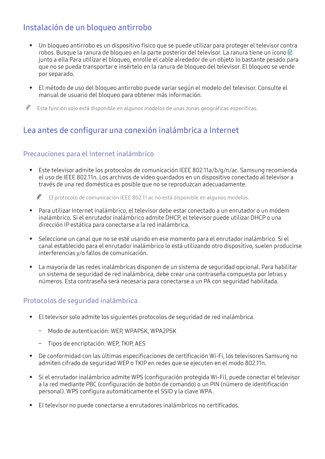 Samsung UE40K5600AKXXC Instalación de un bloqueo antirrobo, Lea antes de configurar una conexión inalámbrica a Internet 