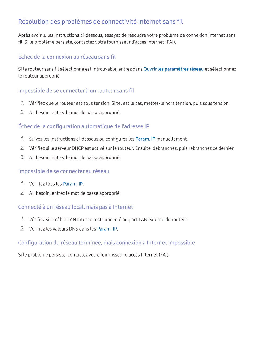Samsung UE32K5500AKXZF, UE55K6300AKXZF, UE49K6300AKXZF manual Résolution des problèmes de connectivité Internet sans fil 
