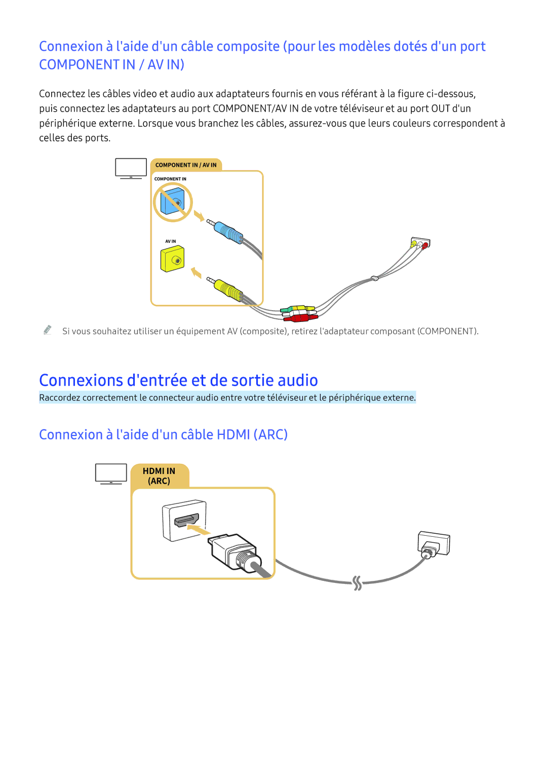 Samsung UE40K6300AKXZF, UE55K6300AKXZF manual Connexions dentrée et de sortie audio, Connexion à laide dun câble Hdmi ARC 