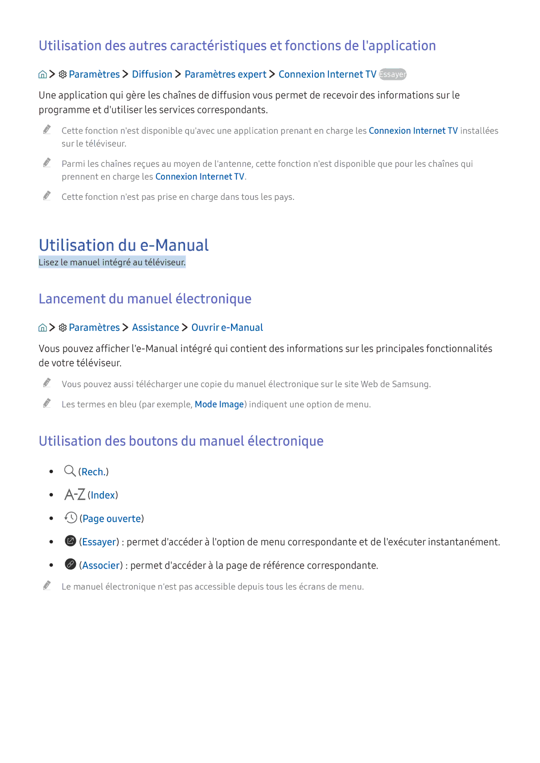 Samsung UE49K5600AKXZF, UE55K6300AKXZF, UE49K6300AKXZF manual Utilisation du e-Manual, Lancement du manuel électronique 