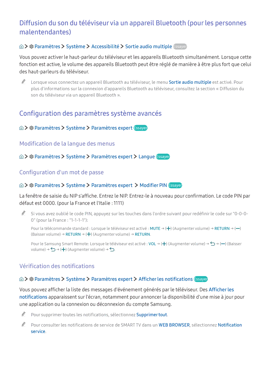 Samsung UE40K5510AKXZF, UE55K6300AKXZF Configuration des paramètres système avancés, Modification de la langue des menus 