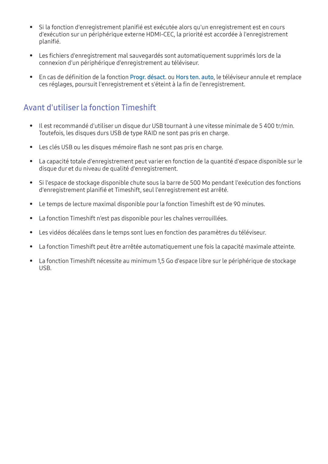 Samsung UE40K6300AKXZF, UE55K6300AKXZF, UE49K6300AKXZF, UE40K5500AKXZF manual Avant dutiliser la fonction Timeshift, Planifié 