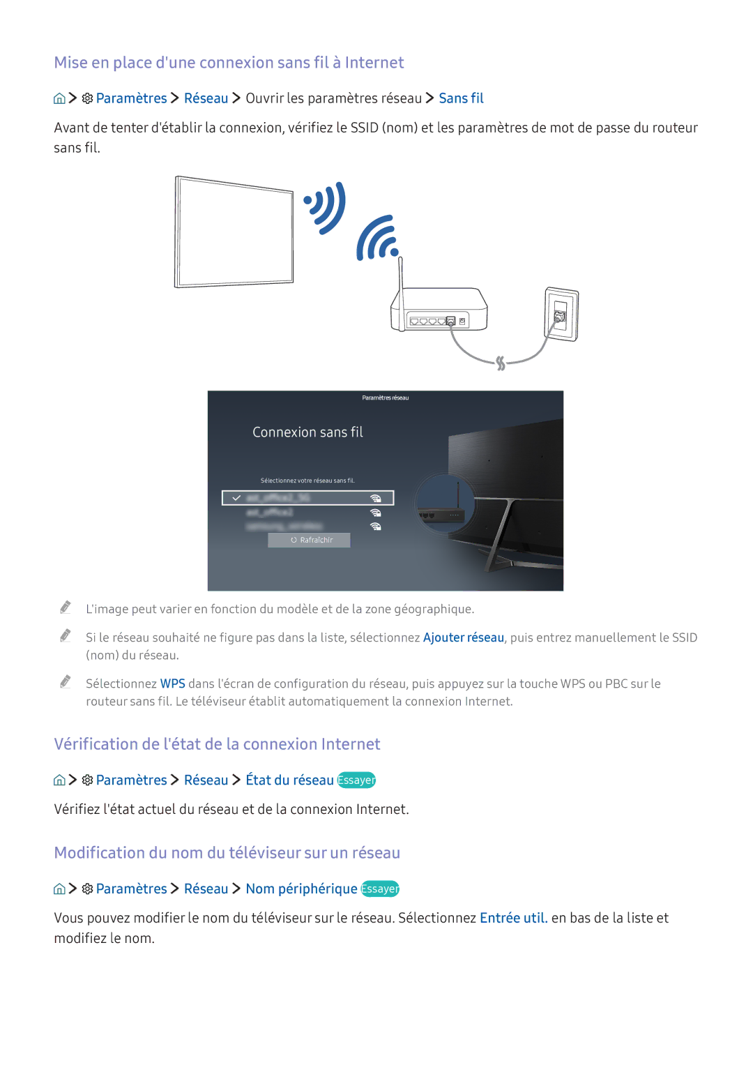 Samsung UE32K5600AKXZF Mise en place dune connexion sans fil à Internet, Vérification de létat de la connexion Internet 