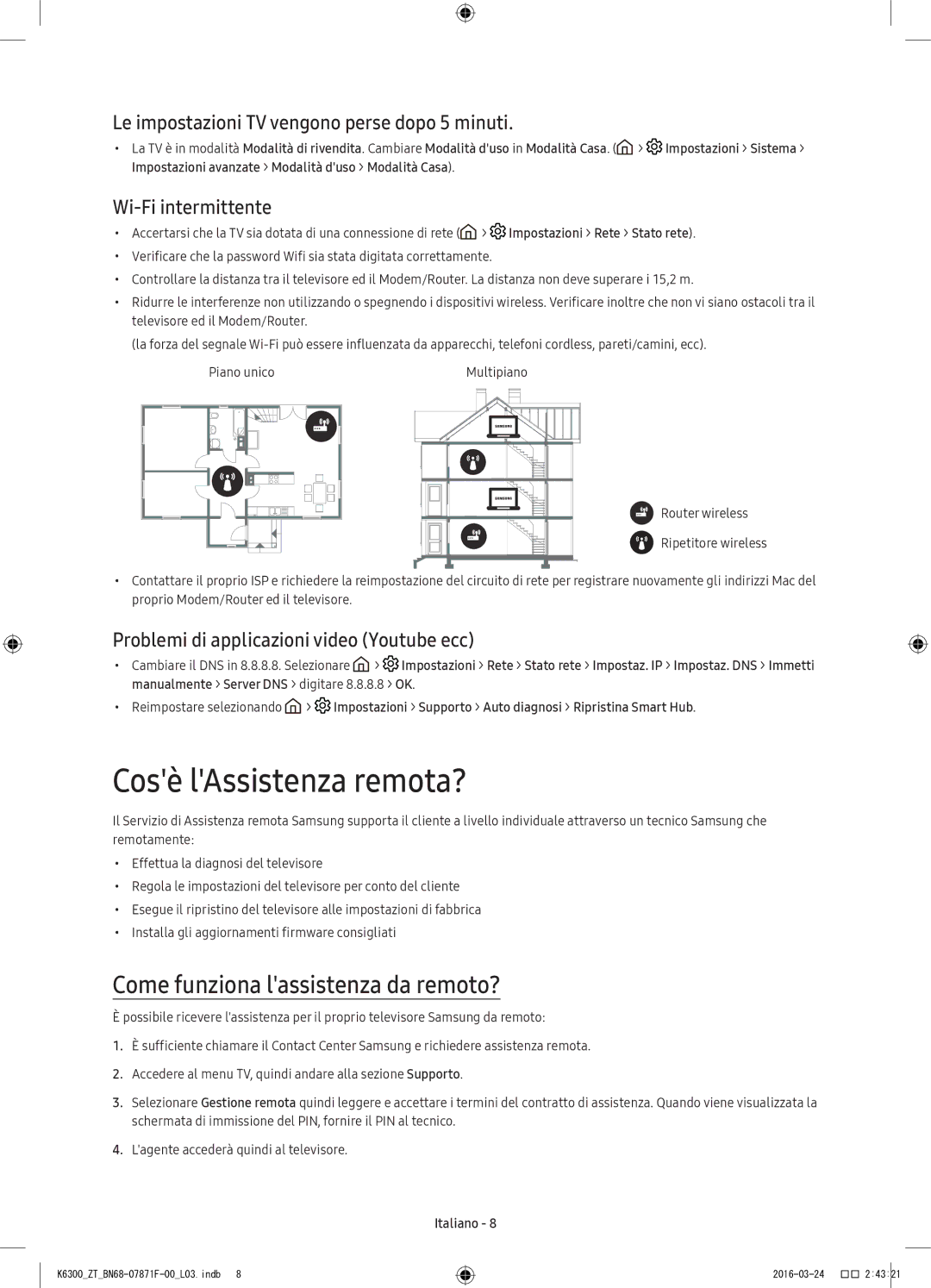 Samsung UE40K6300AKXZT, UE55K6300AKXZT Cosè lAssistenza remota?, Come funziona lassistenza da remoto?, Wi-Fi intermittente 