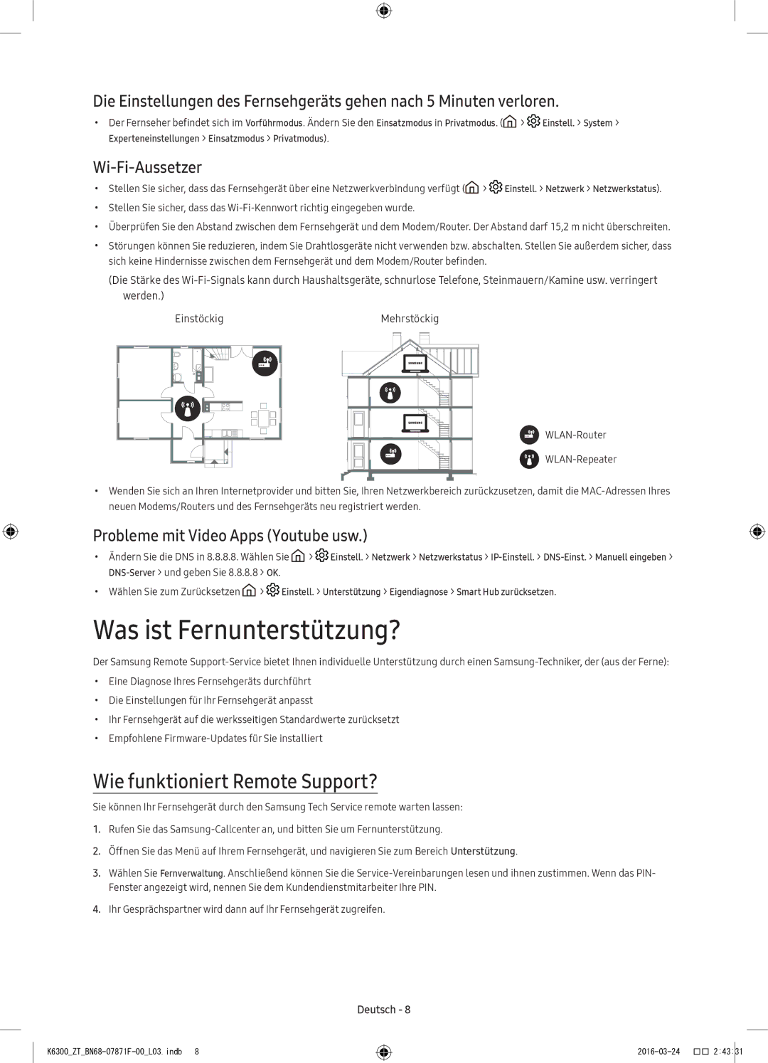 Samsung UE55K6300AKXZT, UE40K6300AKXZT manual Was ist Fernunterstützung?, Wie funktioniert Remote Support?, Wi-Fi-Aussetzer 