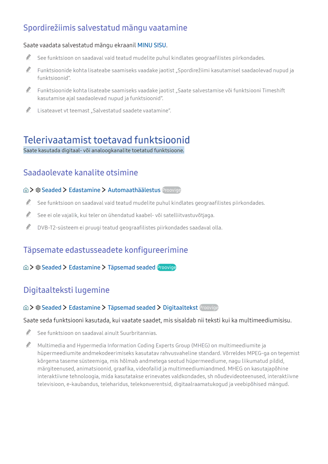 Samsung UE40K5502AKXXH, UE55K6300AWXXH Telerivaatamist toetavad funktsioonid, Spordirežiimis salvestatud mängu vaatamine 