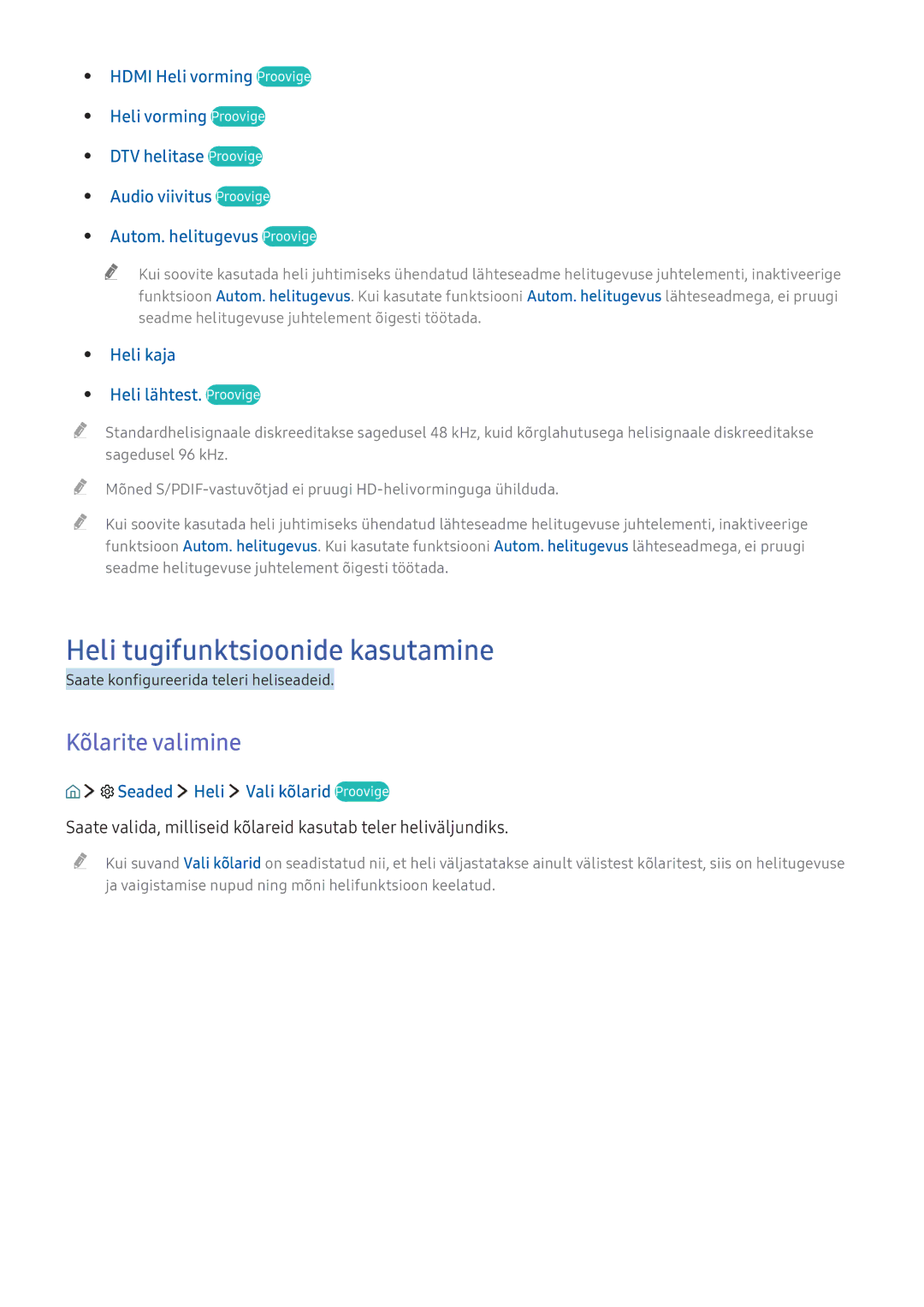 Samsung UE55K5582SUXXH, UE55K6300AWXXH, UE40K6300AWXXH, UE49K6300AWXXH Heli tugifunktsioonide kasutamine, Kõlarite valimine 