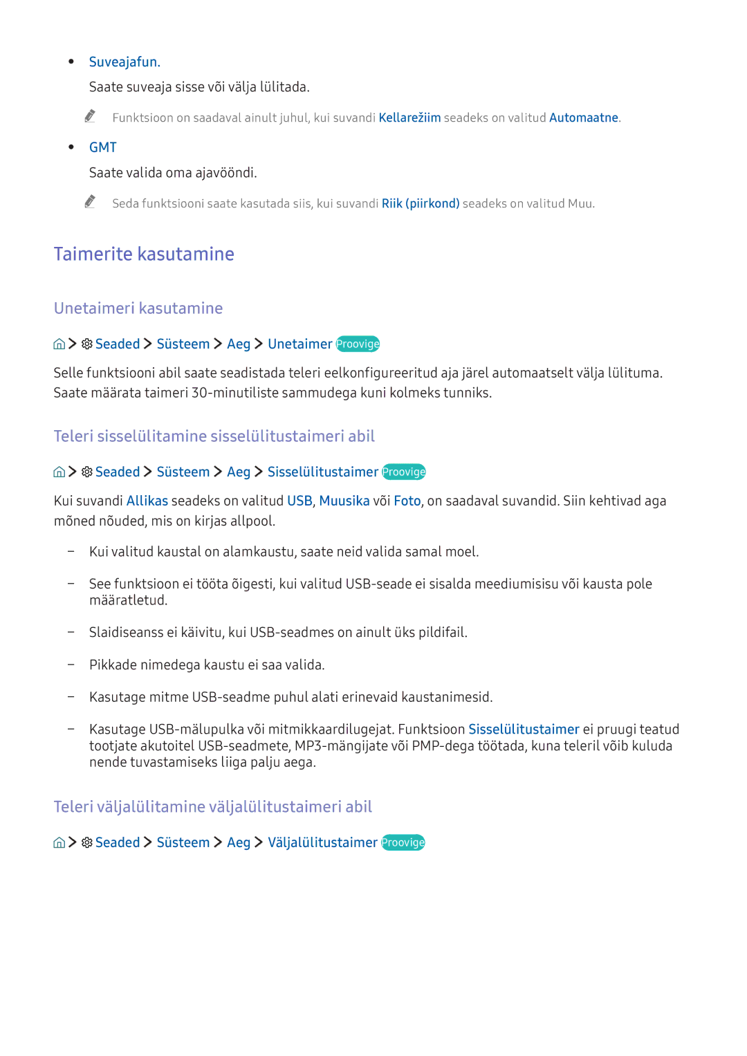 Samsung UE49K5502AKXXH manual Taimerite kasutamine, Unetaimeri kasutamine, Teleri sisselülitamine sisselülitustaimeri abil 