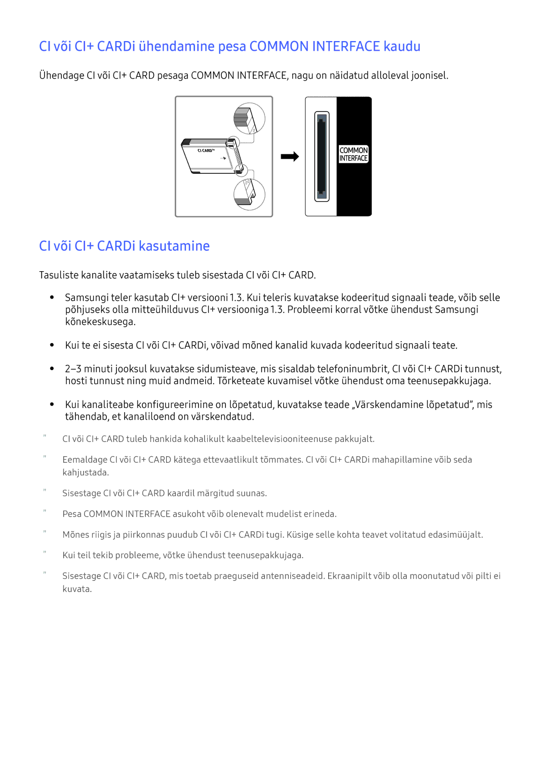 Samsung UE40K6300AWXXH manual CI või CI+ CARDi ühendamine pesa Common Interface kaudu, CI või CI+ CARDi kasutamine 