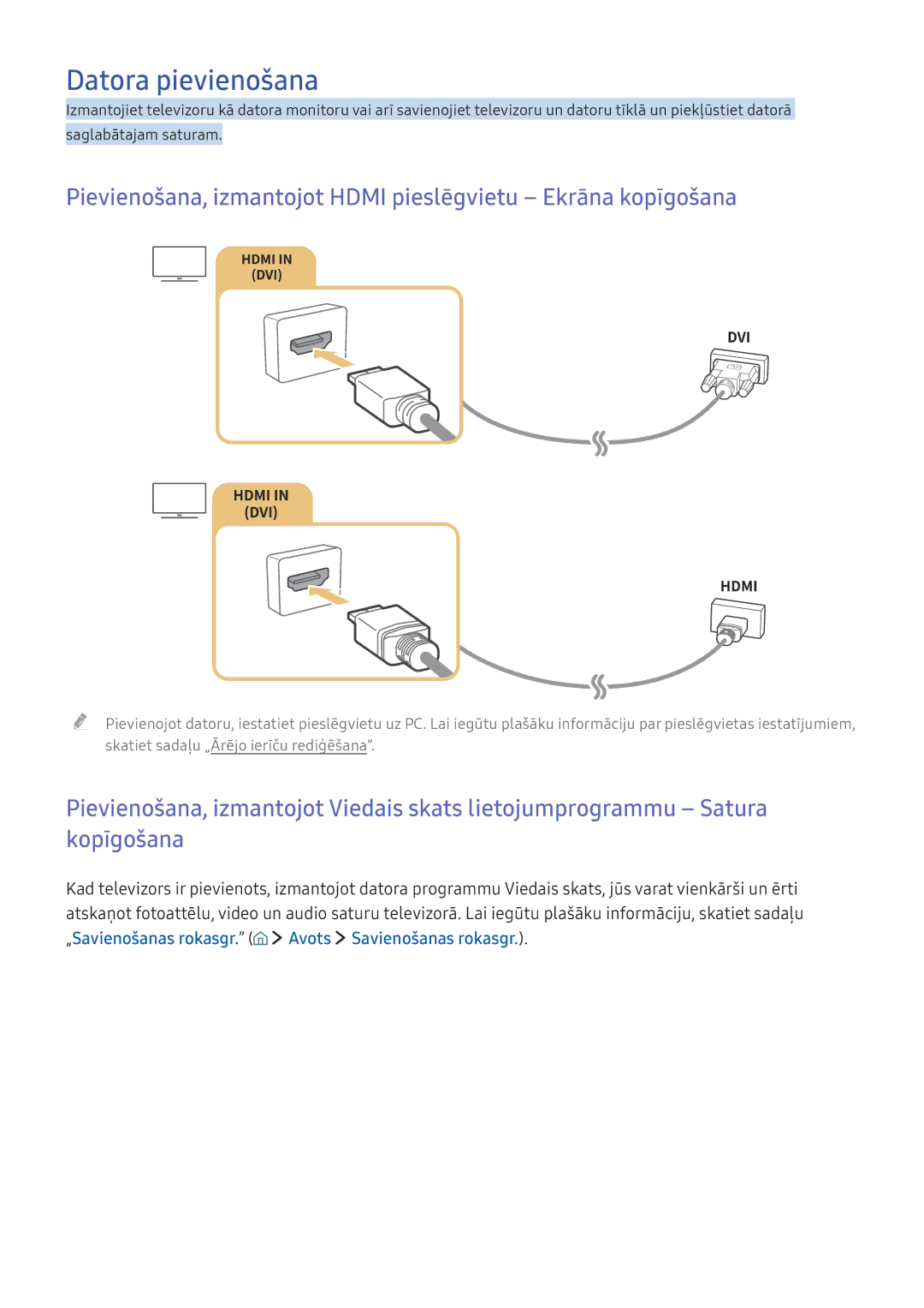 Samsung UE49K6300AWXXH, UE55K6300AWXXH manual Datora pievienošana, „Savienošanas rokasgr. Avots Savienošanas rokasgr 