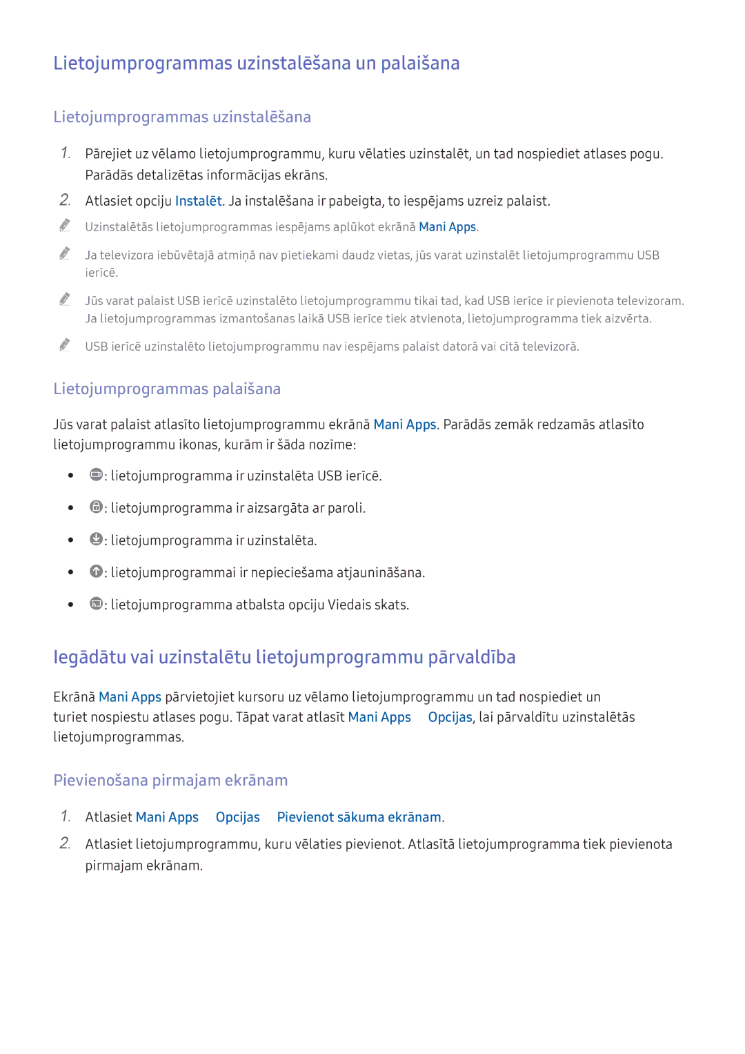 Samsung UE49K5502AKXXH, UE55K6300AWXXH manual Lietojumprogrammas uzinstalēšana un palaišana, Lietojumprogrammas palaišana 