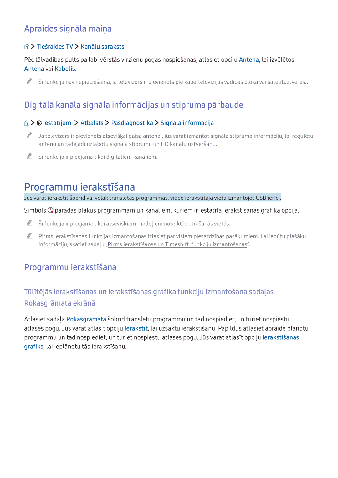 Samsung UE32K5502AKXXH, UE55K6300AWXXH, UE40K6300AWXXH, UE49K6300AWXXH manual Programmu ierakstīšana, Apraides signāla maiņa 