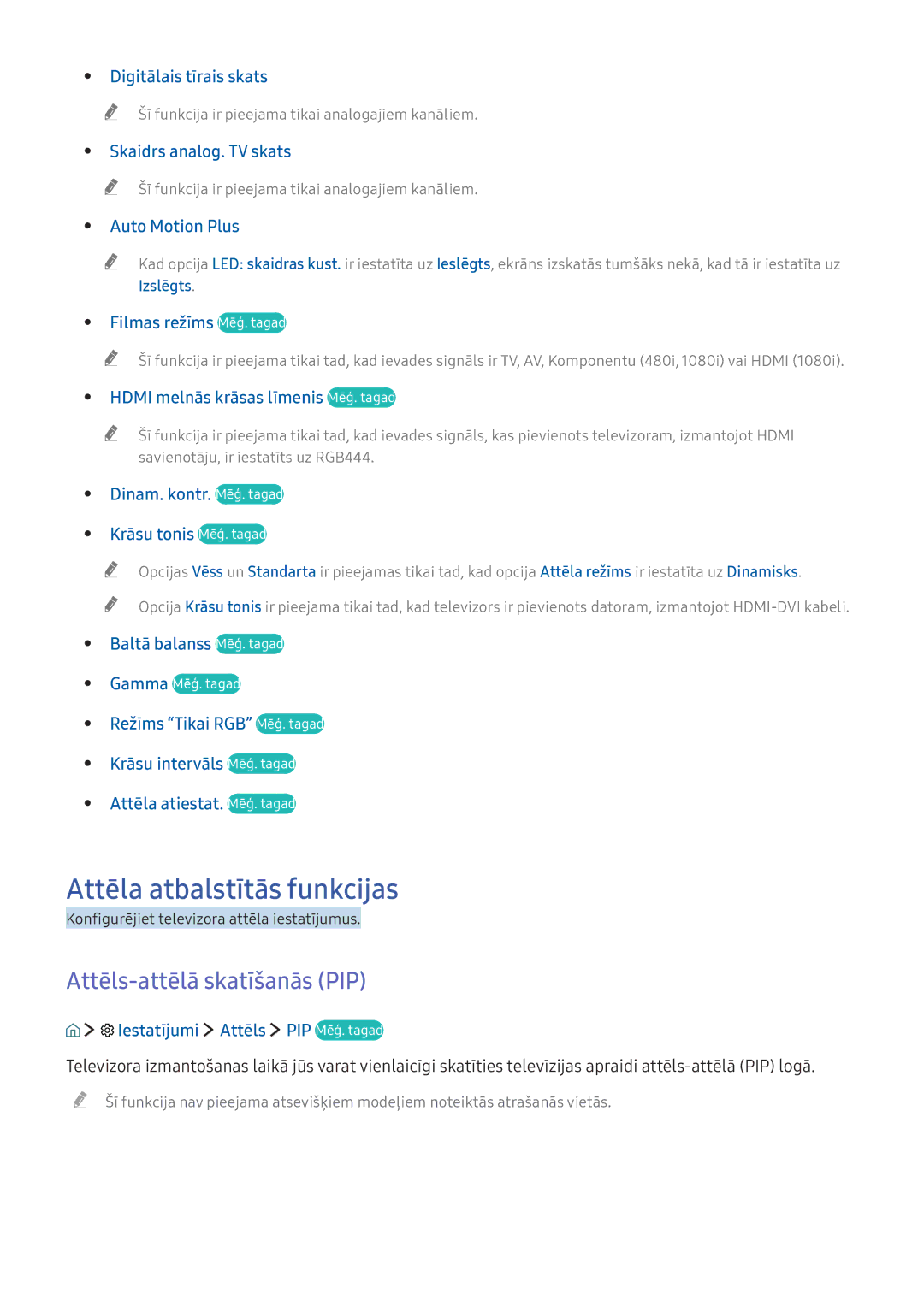 Samsung UE32K5502AKXXH, UE55K6300AWXXH, UE40K6300AWXXH manual Attēla atbalstītās funkcijas, Attēls-attēlā skatīšanās PIP 