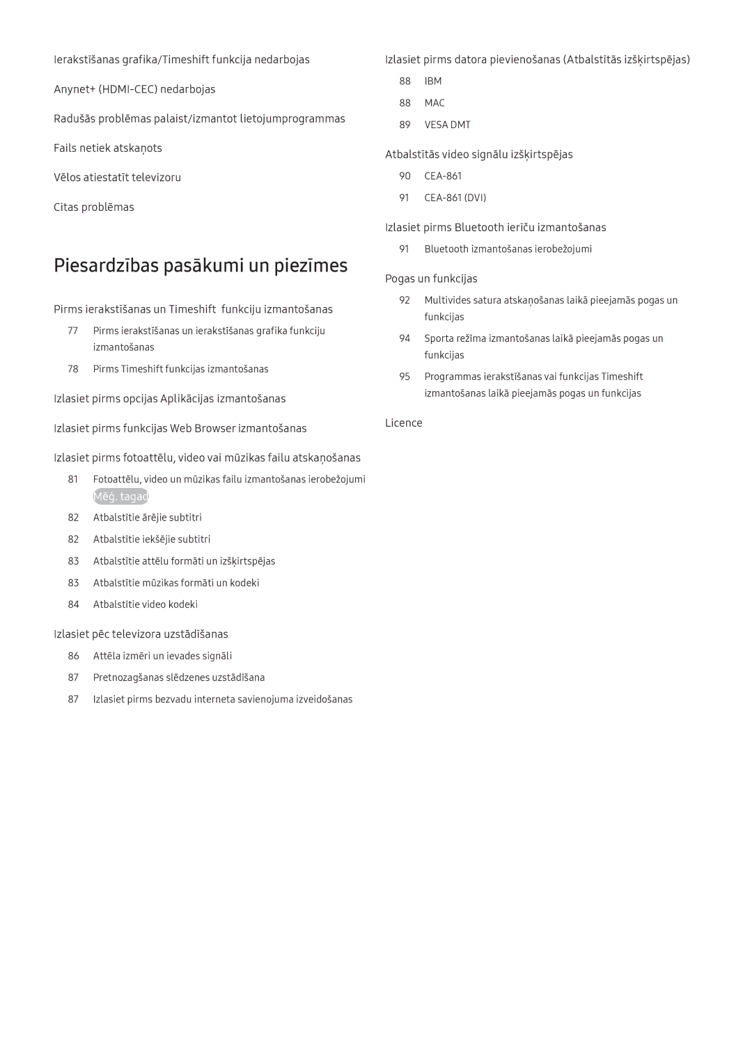 Samsung UE49K6372SUXXH, UE55K6300AWXXH, UE40K6300AWXXH, UE49K6300AWXXH, UE49K5502AKXXH manual Piesardzības pasākumi un piezīmes 