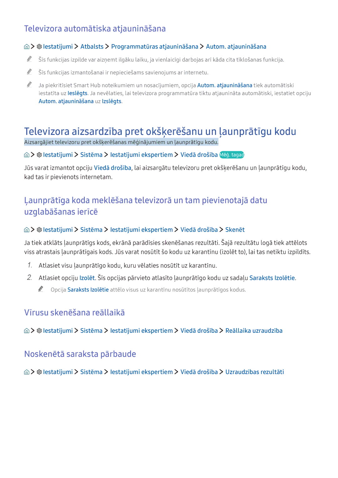 Samsung UE40K5582SUXXH Televizora aizsardzība pret okšķerēšanu un ļaunprātīgu kodu, Televizora automātiska atjaunināšana 