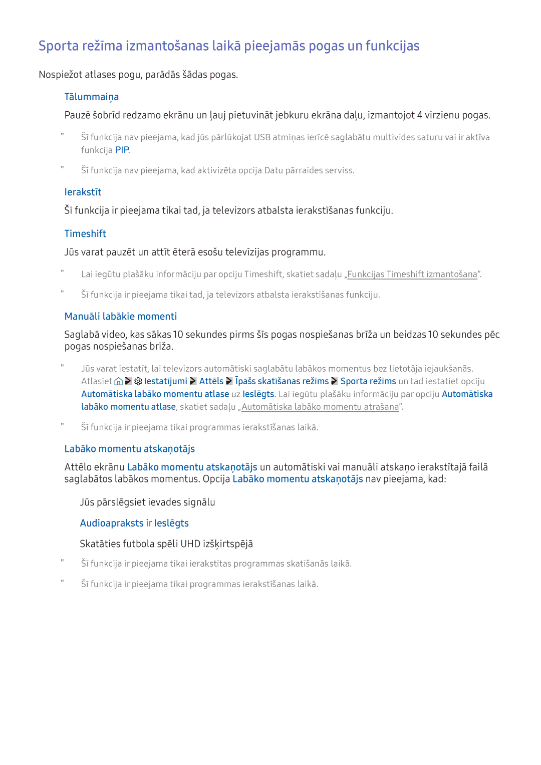 Samsung UE40K6372SUXXH, UE55K6300AWXXH manual Ierakstīt, Timeshift, Manuāli labākie momenti, Labāko momentu atskaņotājs 