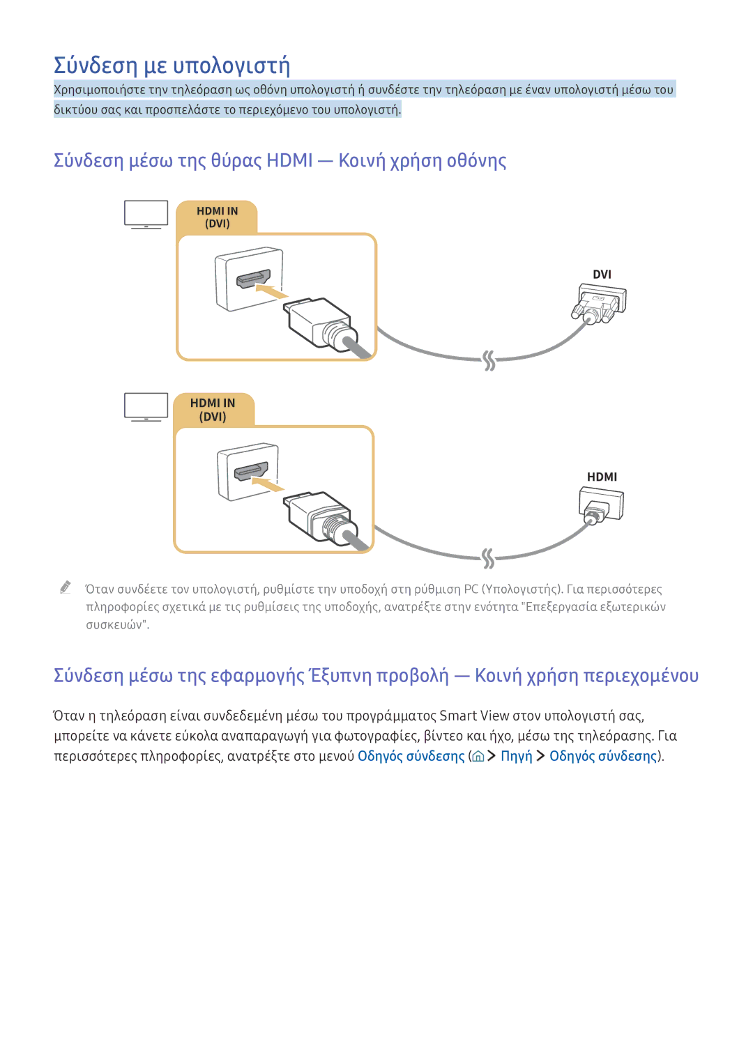 Samsung UE40K5500AWXXH, UE55K6300AWXXH manual Σύνδεση με υπολογιστή, Σύνδεση μέσω της θύρας Hdmi ― Κοινή χρήση οθόνης 