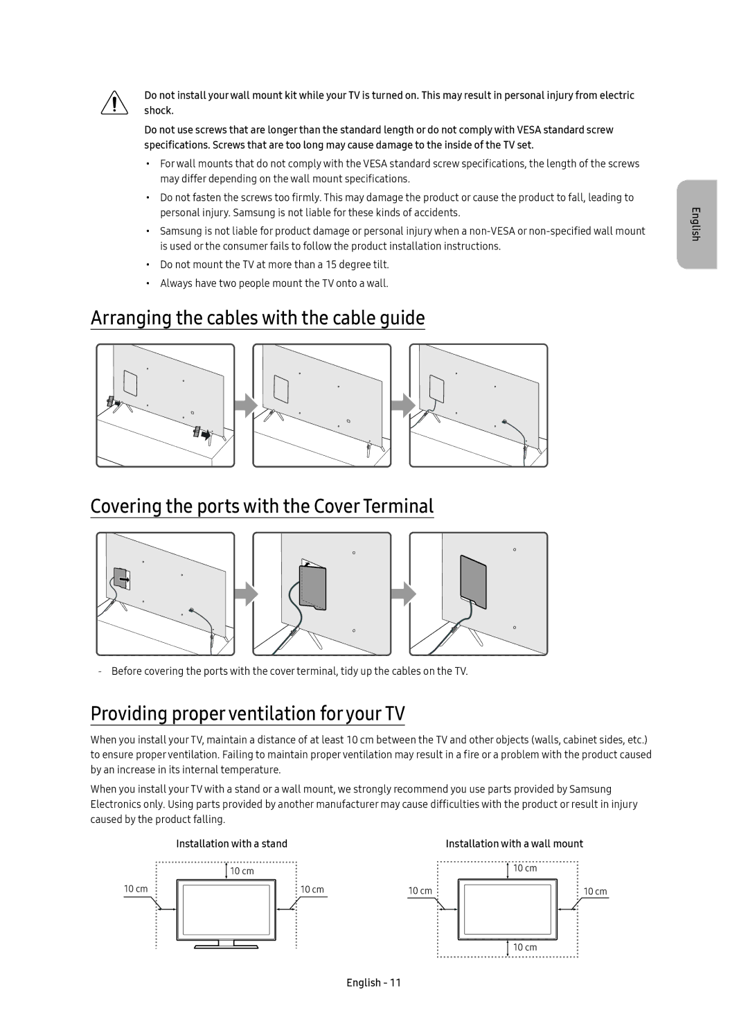 Samsung UE55KS7000UXRU, UE60KS7000UXRU, UE49KS7000UXRU manual Providing proper ventilation for your TV 