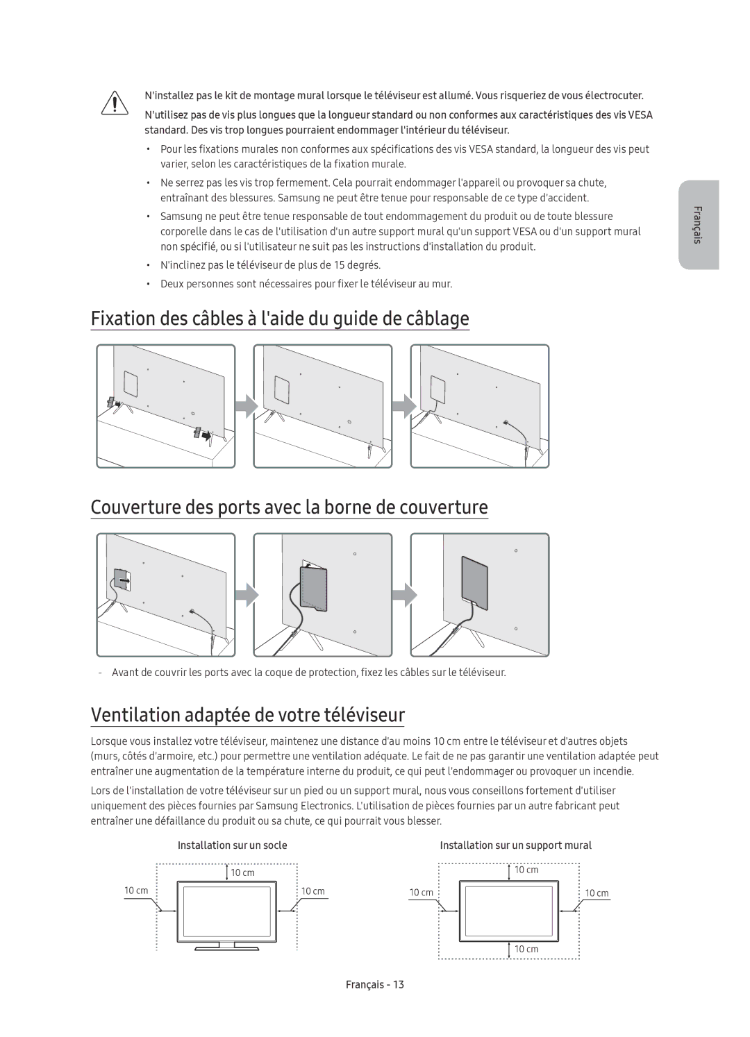 Samsung UE49KS7000UXZF, UE55KS7000UXXC, UE55KS7000UXZF manual Ventilation adaptée de votre téléviseur 