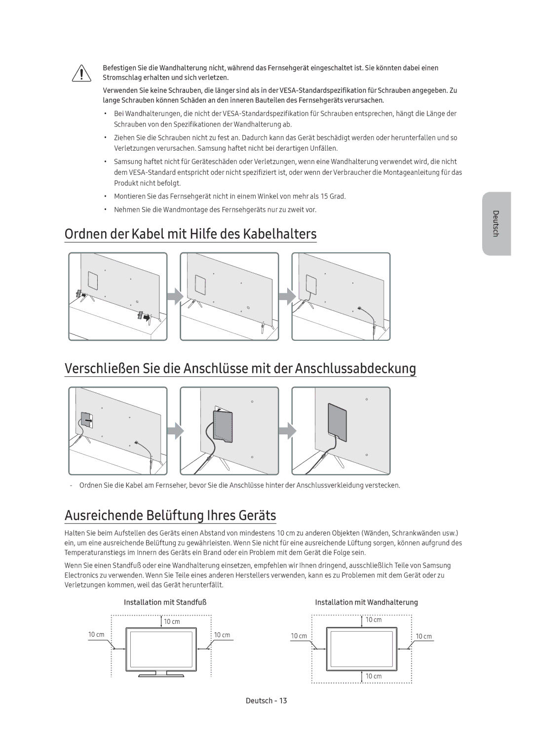 Samsung UE55KS7000UXXC, UE55KS7000UXZF, UE49KS7000UXZF manual Ausreichende Belüftung Ihres Geräts 