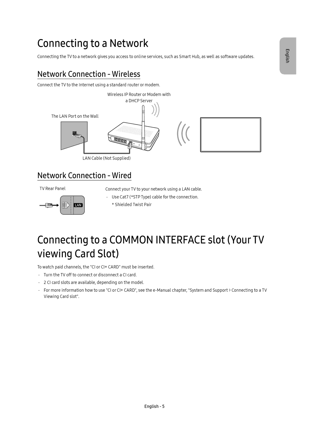 Samsung UE49KS7000UXZF, UE55KS7000UXXC manual Connecting to a Network, Network Connection Wireless, Network Connection Wired 