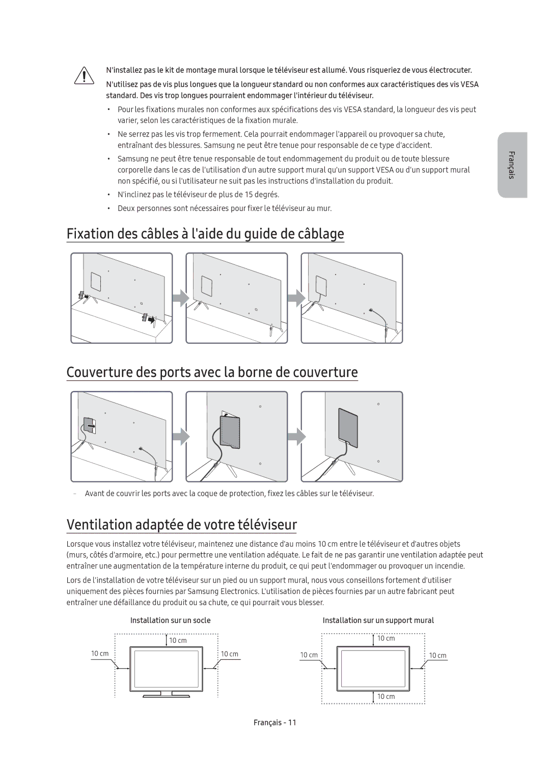 Samsung UE60KS7000UXXC, UE55KS7000UXXC, UE65KS7000UXXC, UE49KS7000UXXC manual Ventilation adaptée de votre téléviseur 