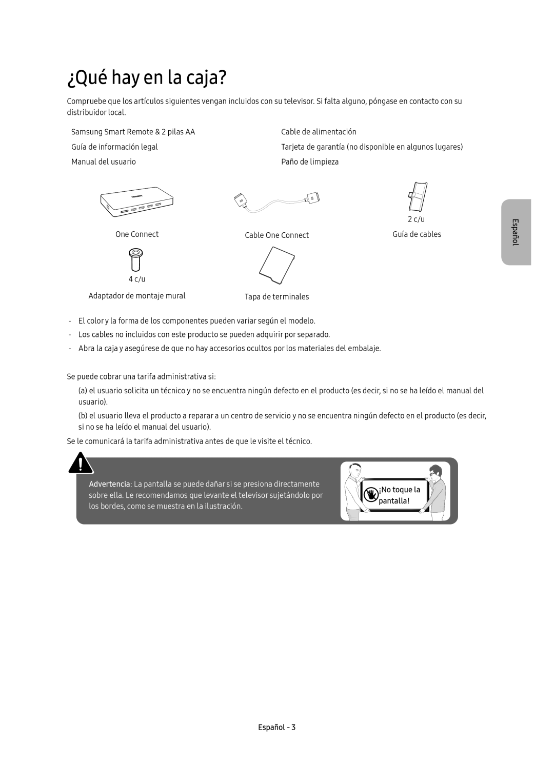 Samsung UE49KS7000UXXC, UE55KS7000UXXC, UE60KS7000UXXC, UE65KS7000UXXC manual ¿Qué hay en la caja? 