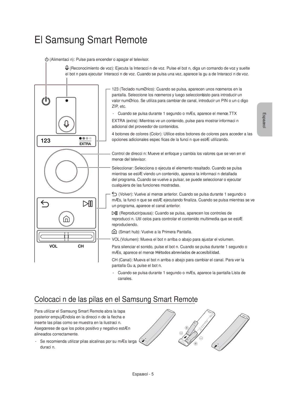 Samsung UE60KS7000UXXC, UE55KS7000UXXC manual El Samsung Smart Remote, Colocación de las pilas en el Samsung Smart Remote 