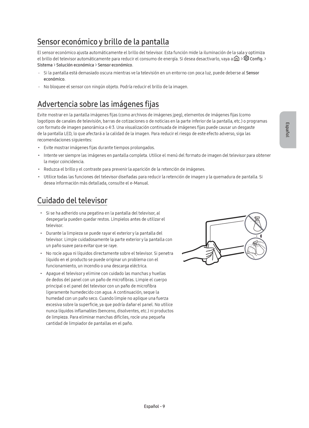 Samsung UE60KS7000UXXC, UE55KS7000UXXC manual Sensor económico y brillo de la pantalla, Advertencia sobre las imágenes fijas 