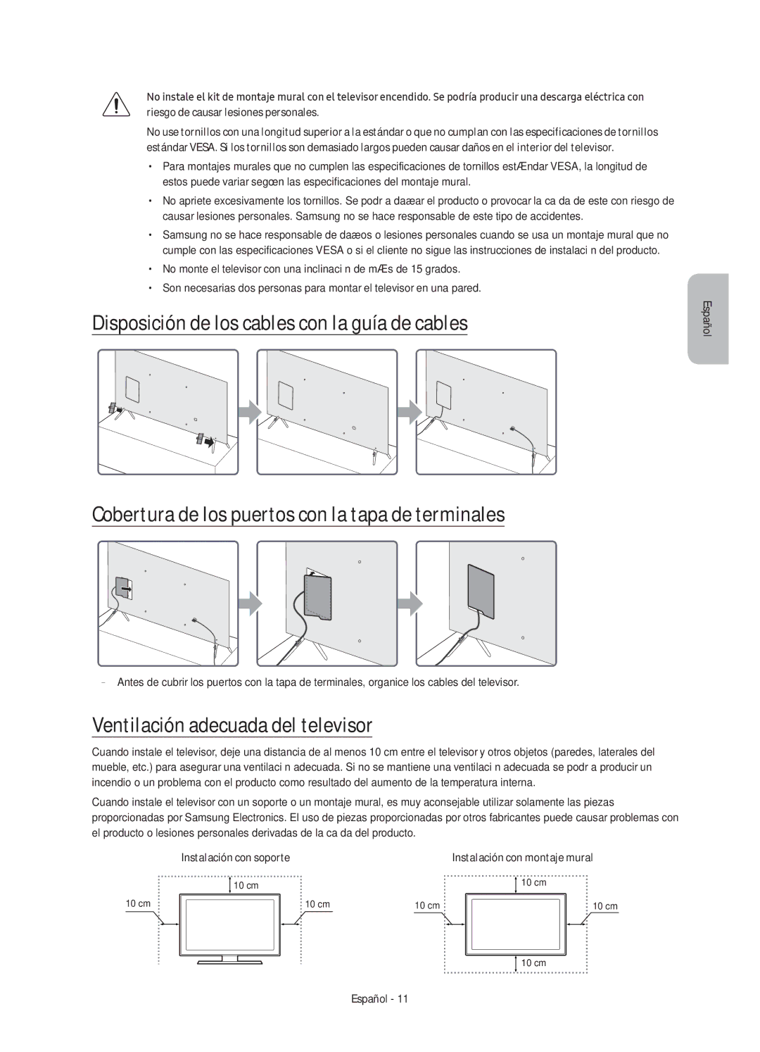 Samsung UE49KS7000UXXC, UE55KS7000UXXC, UE60KS7000UXXC, UE65KS7000UXXC manual Ventilación adecuada del televisor 