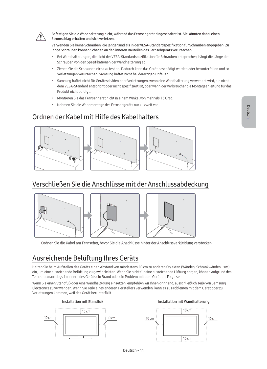 Samsung UE55KS7000UXZT, UE65KS7000UXZT, UE60KS7000UXZT manual Ausreichende Belüftung Ihres Geräts 