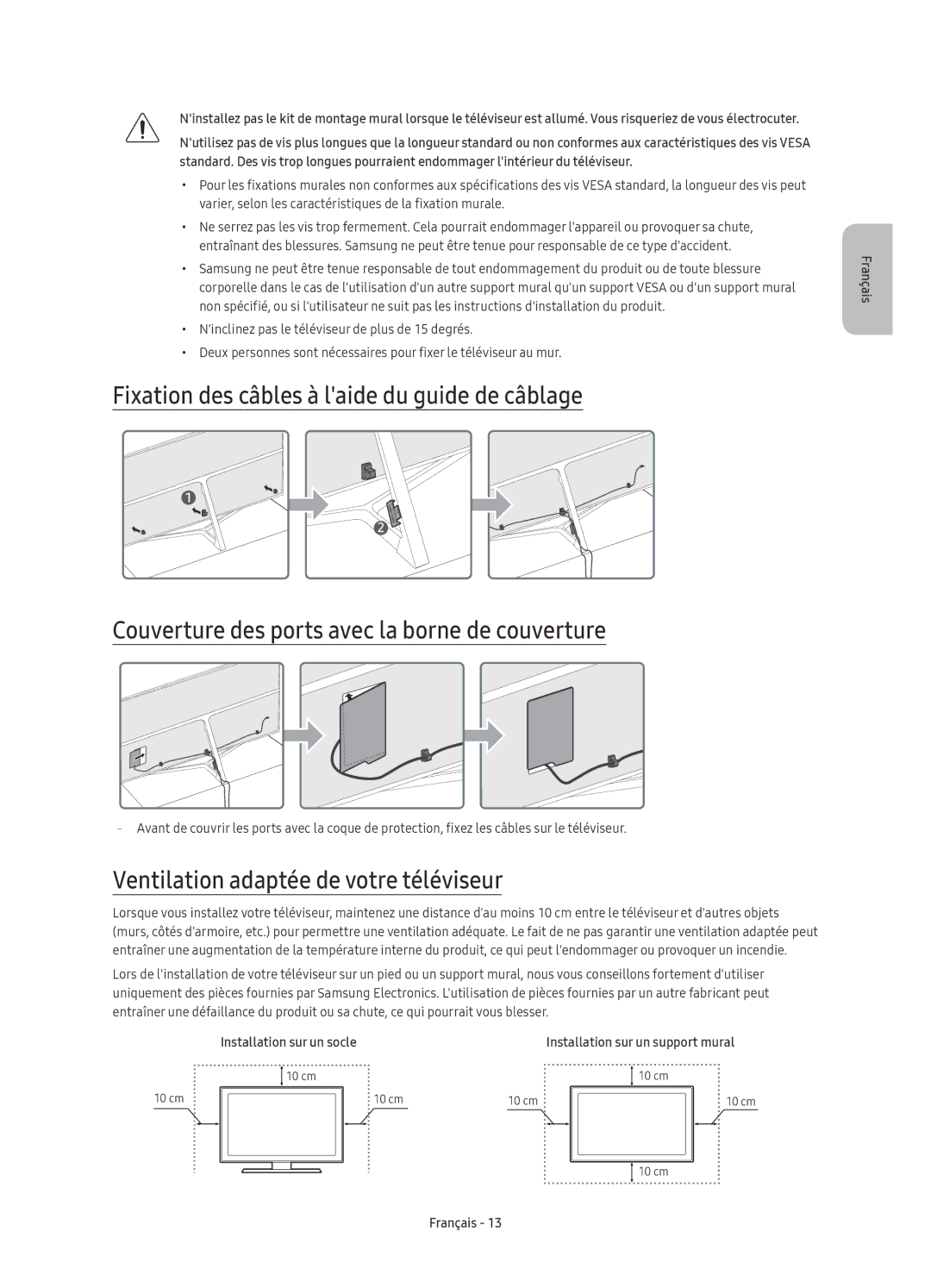 Samsung UE49KS8000TXZF, UE55KS8000TXXC, UE55KS8000TXZF, UE65KS8000TXZF manual Ventilation adaptée de votre téléviseur 