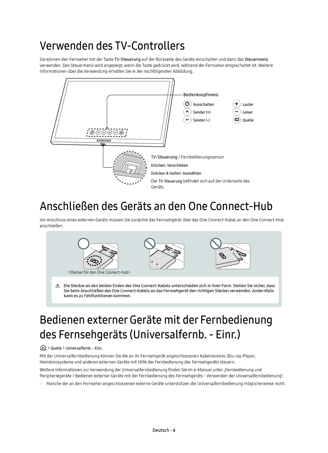 Samsung UE55KS8000TXZF, UE55KS8000TXXC, UE65KS8000TXZF, UE75KS8000TXZF, UE49KS8000TXZF manual Verwenden des TV-Controllers 