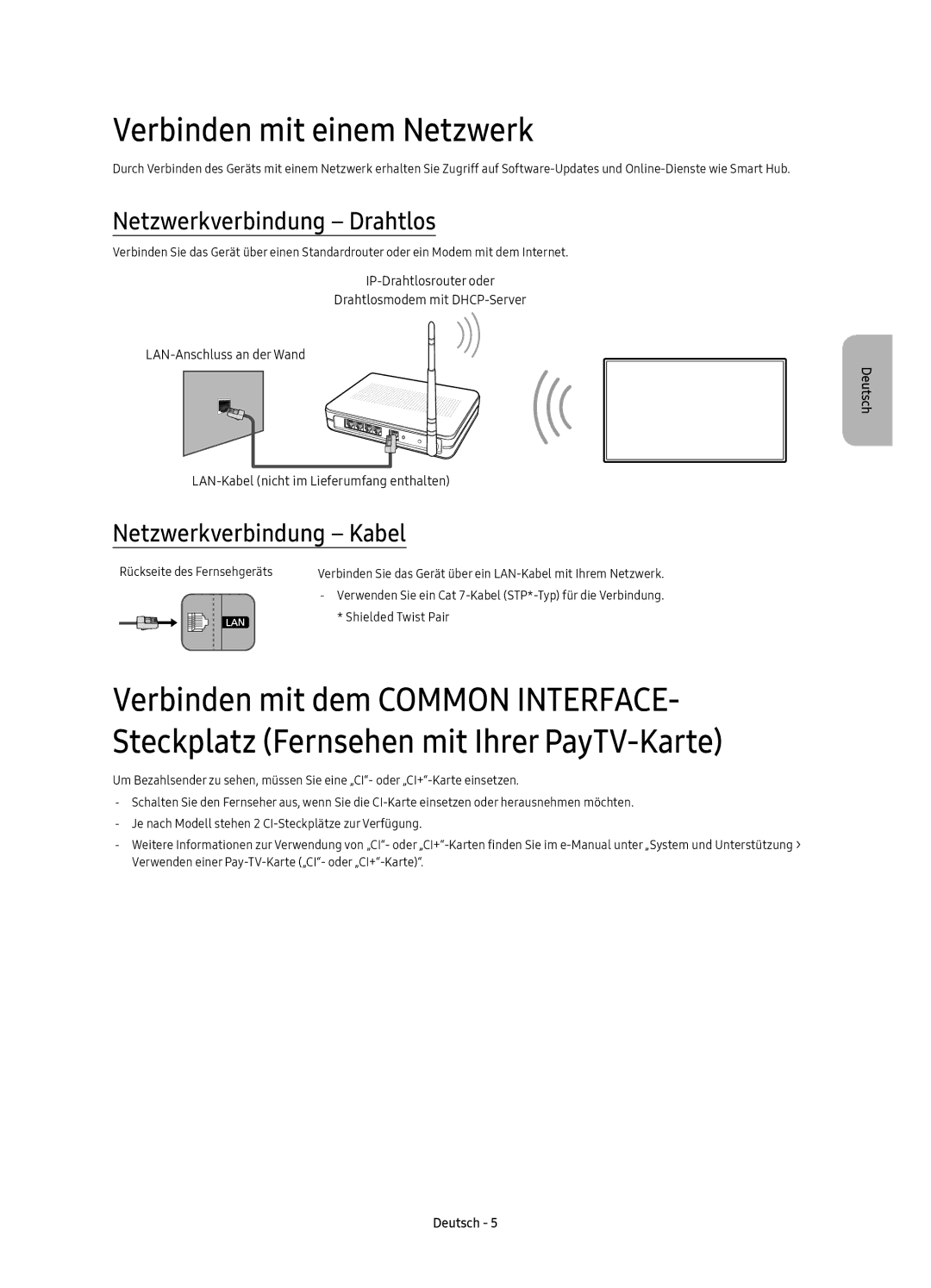 Samsung UE65KS8000TXZF, UE55KS8000TXXC Verbinden mit einem Netzwerk, Netzwerkverbindung Drahtlos, Netzwerkverbindung Kabel 