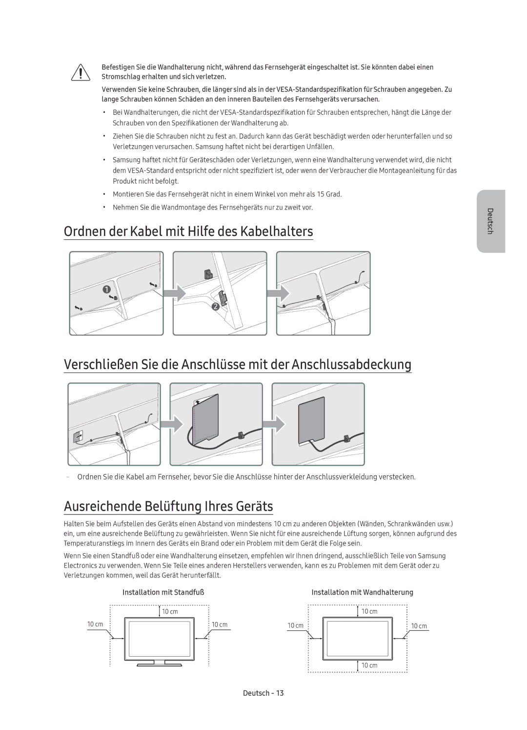 Samsung UE55KS8000TXXC, UE55KS8000TXZF, UE65KS8000TXZF, UE75KS8000TXZF, UE49KS8000TXZF Ausreichende Belüftung Ihres Geräts 