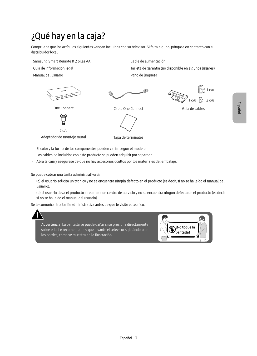 Samsung UE49KS8000TXXC, UE55KS8000TXXC, UE75KS8000TXXC, UE65KS8000TXXC manual ¿Qué hay en la caja? 