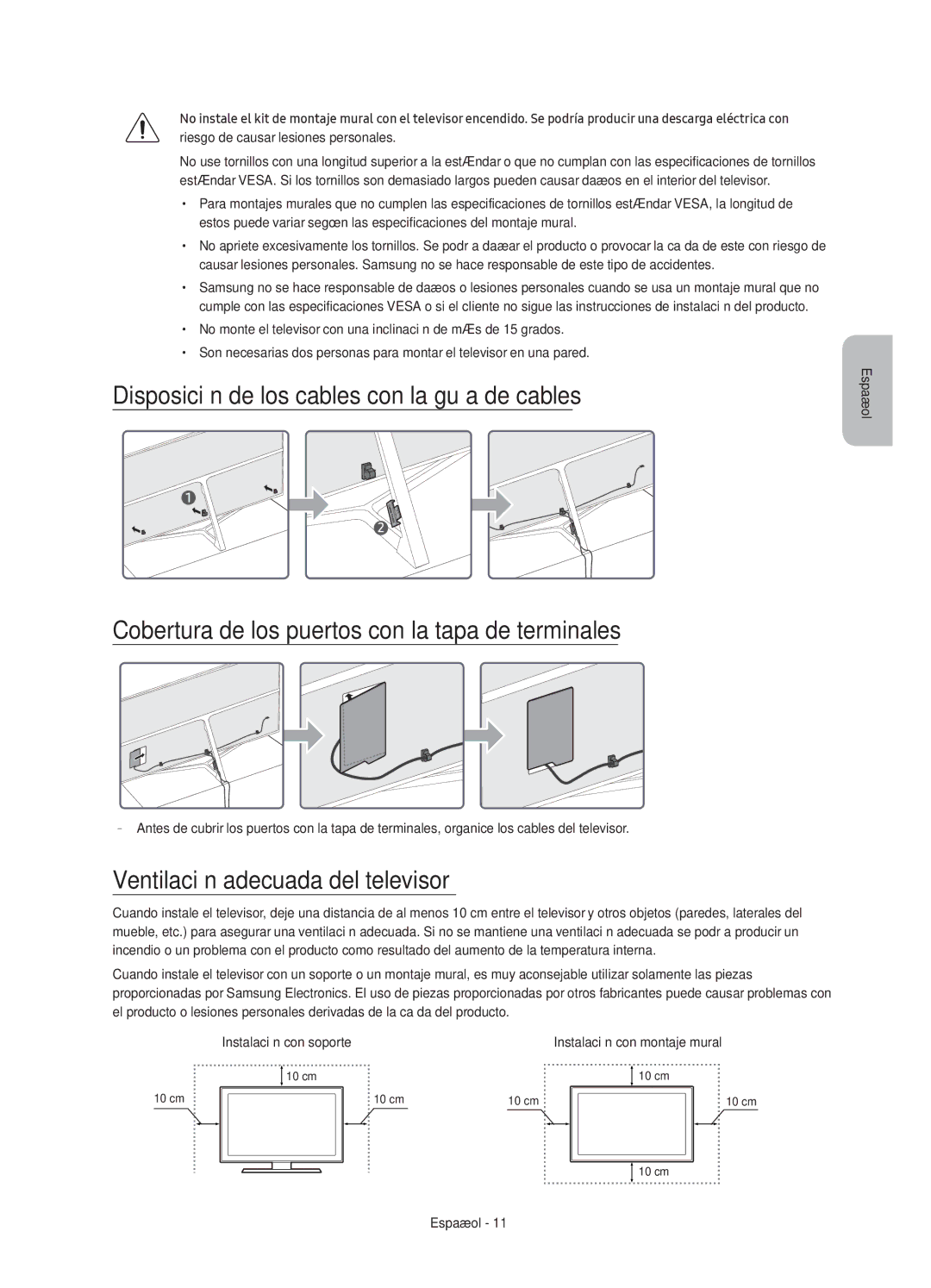 Samsung UE49KS8000TXXC, UE55KS8000TXXC, UE75KS8000TXXC, UE65KS8000TXXC manual Ventilación adecuada del televisor 