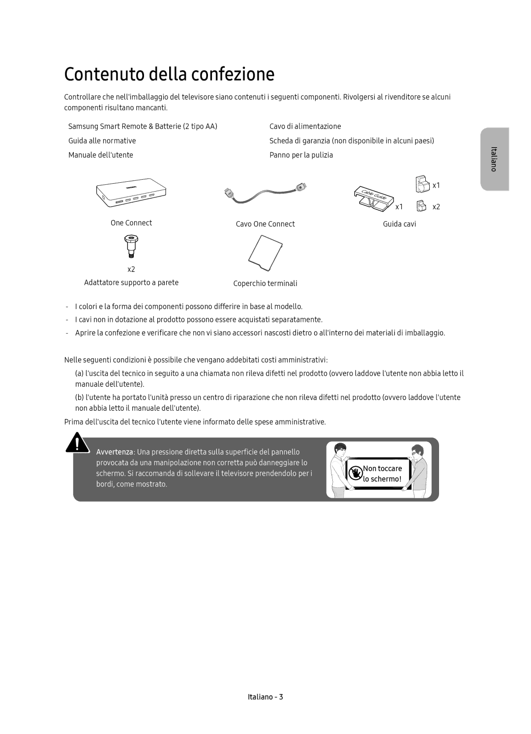 Samsung UE49KS8000TXZT, UE55KS8000TXZT, UE65KS8000TXZT Contenuto della confezione, Manuale dellutente Panno per la pulizia 