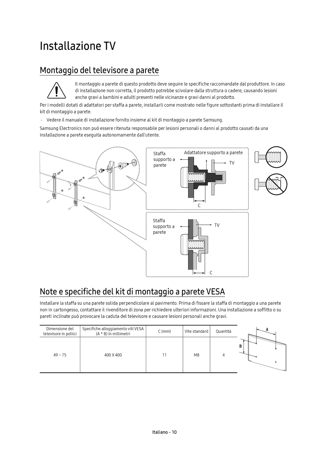 Samsung UE55KS8000TXZT Installazione TV, Montaggio del televisore a parete, Supporto a Parete Staffa supporto a parete 