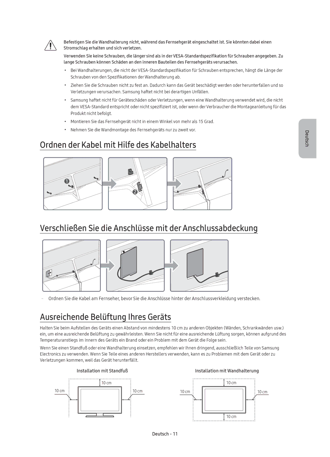 Samsung UE75KS8000TXZT, UE55KS8000TXZT, UE49KS8000TXZT, UE65KS8000TXZT manual Ausreichende Belüftung Ihres Geräts 