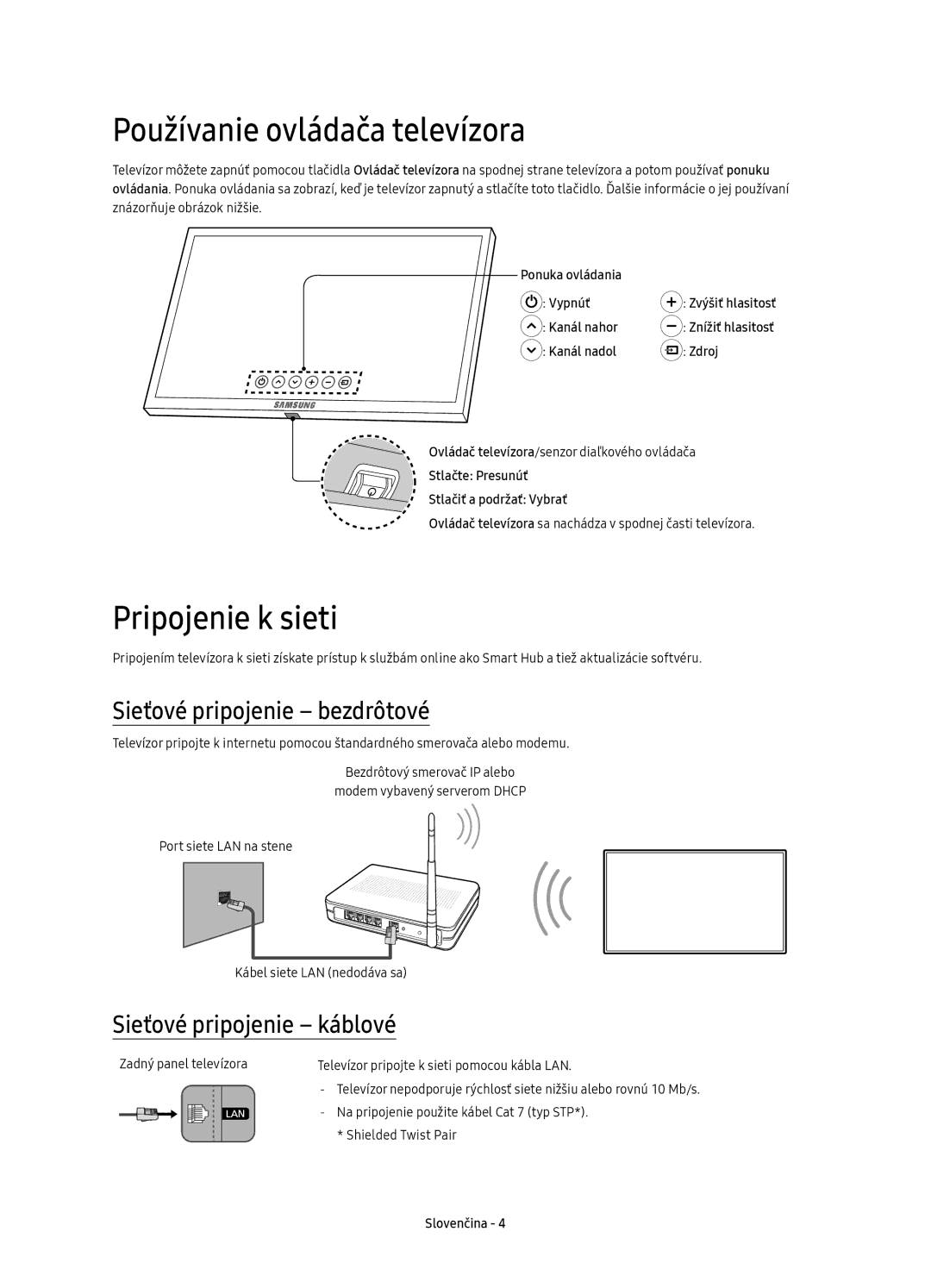 Samsung UE75KS8000LXXH, UE55KS8002TXXH Používanie ovládača televízora, Pripojenie k sieti, Sieťové pripojenie bezdrôtové 