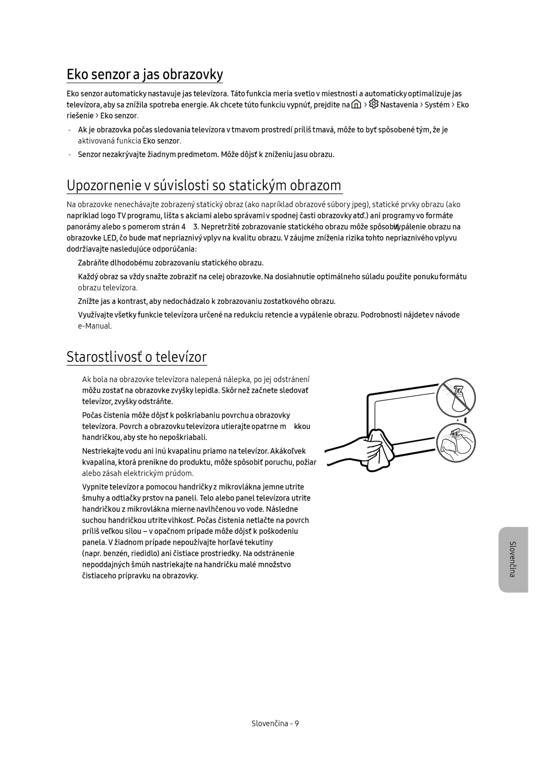 Samsung UE65KS8000LXXN, UE55KS8002TXXH manual Eko senzor a jas obrazovky, Upozornenie v súvislosti so statickým obrazom 