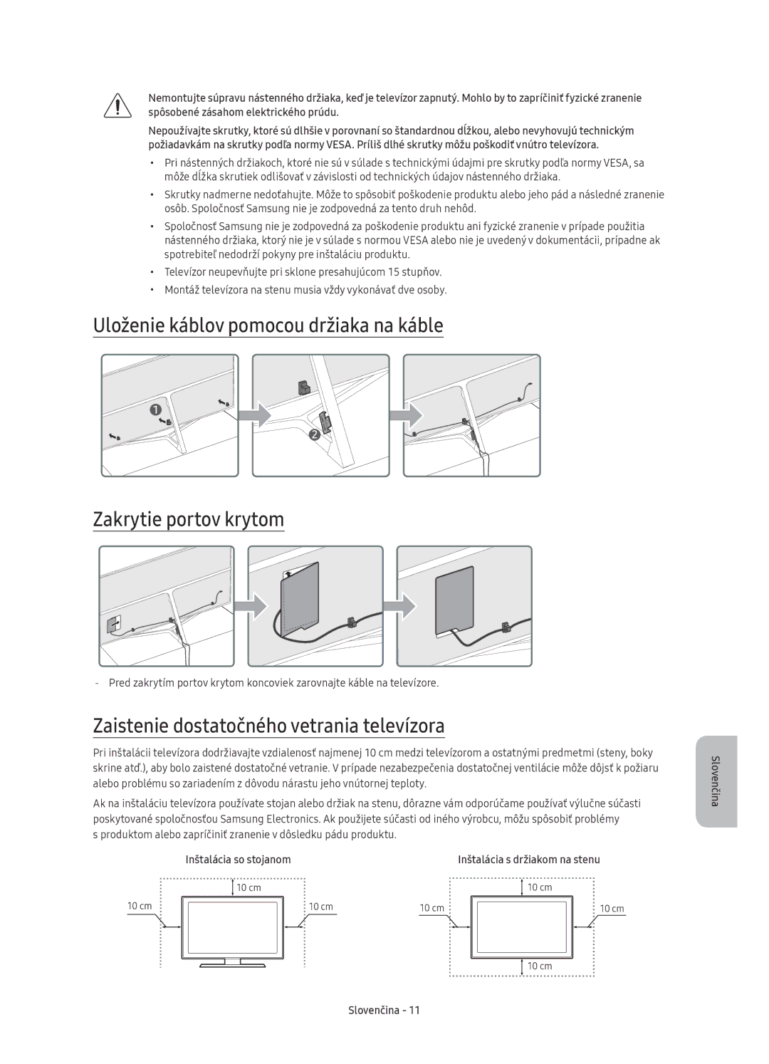 Samsung UE49KS8000LXXH, UE55KS8002TXXH, UE49KS8002TXXH Zaistenie dostatočného vetrania televízora, Inštalácia so stojanom 