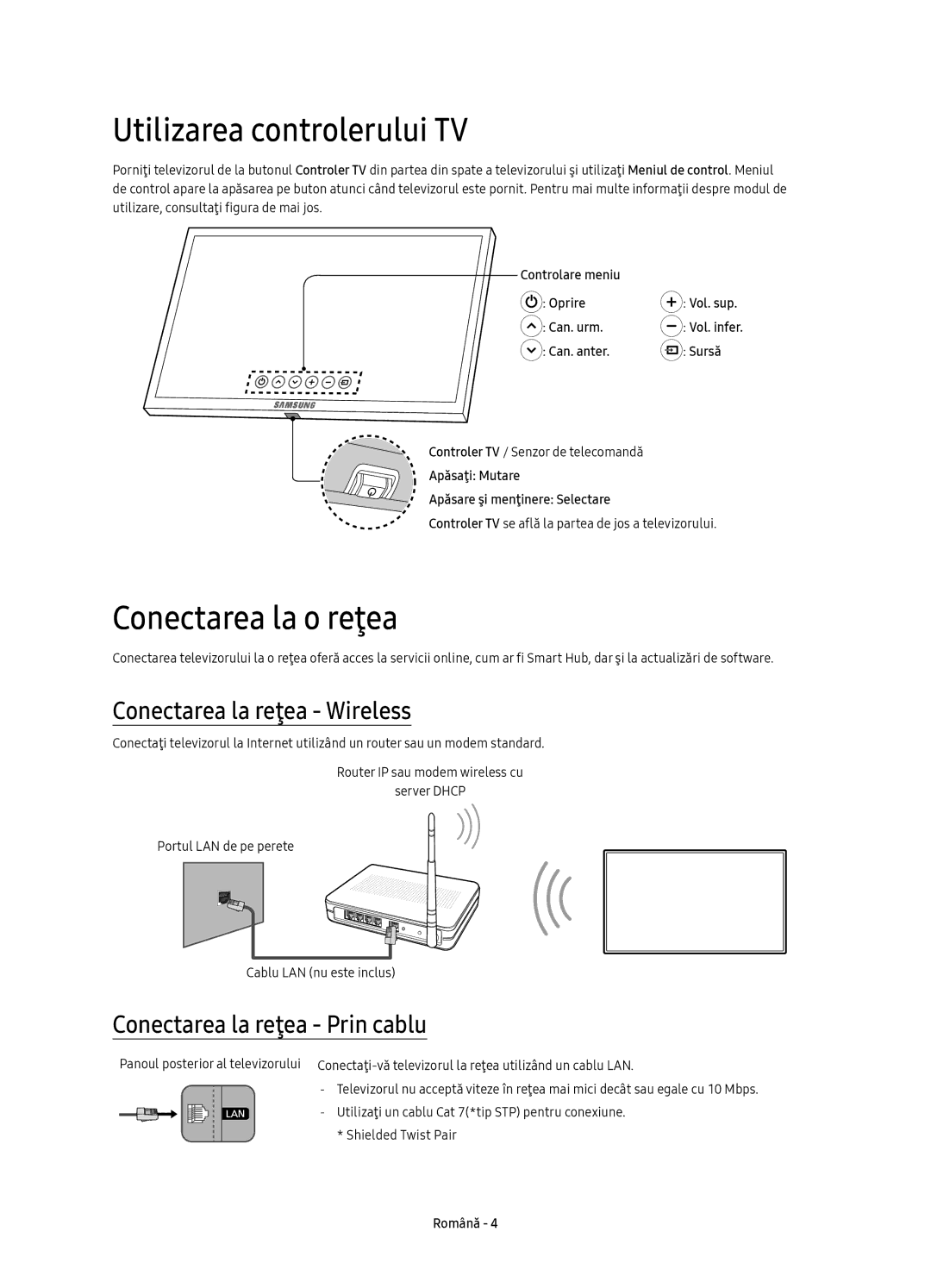 Samsung UE55KS8000LXXN, UE55KS8002TXXH Utilizarea controlerului TV, Conectarea la o reţea, Conectarea la reţea Wireless 