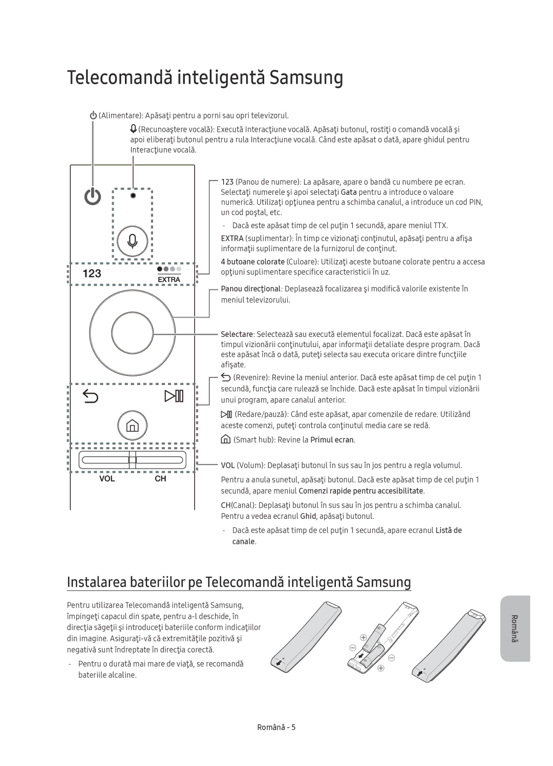 Samsung UE75KS8000LXXN, UE55KS8002TXXH, UE49KS8000LXXH Instalarea bateriilor pe Telecomandă inteligentă Samsung, Canale 