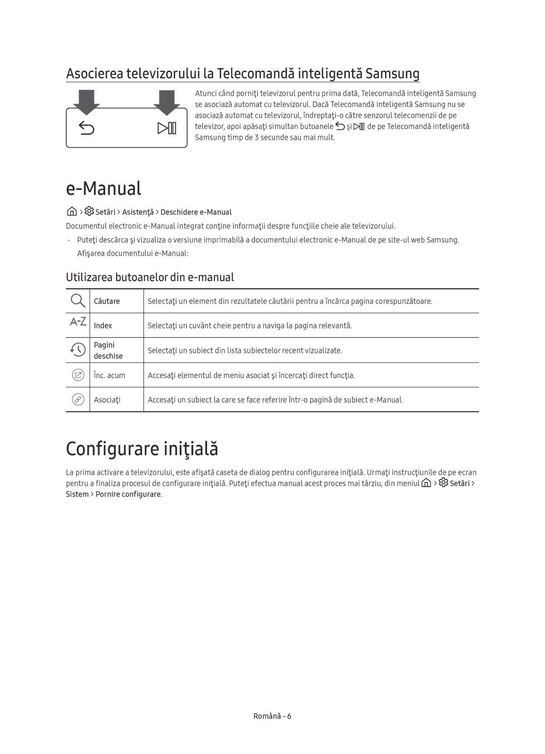 Samsung UE49KS8000LXXN manual Manual, Configurare iniţială, Asocierea televizorului la Telecomandă inteligentă Samsung 