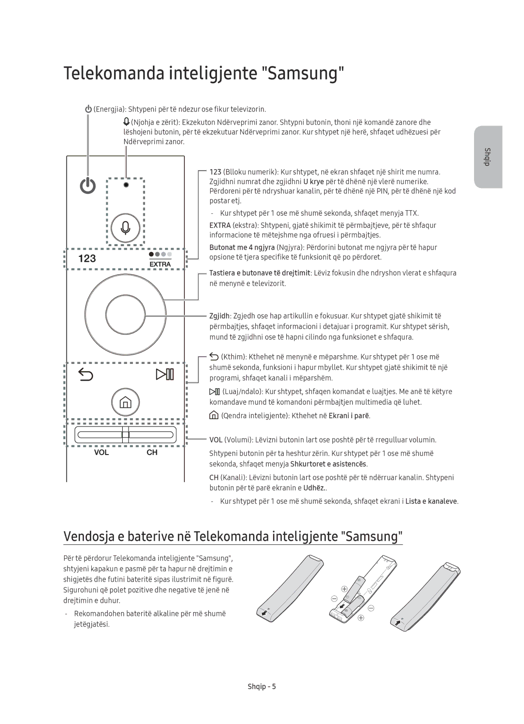 Samsung UE49KS8000LXXH, UE55KS8002TXXH, UE49KS8002TXXH manual Vendosja e baterive në Telekomanda inteligjente Samsung 